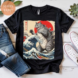 Maglietta Kaiju Cat – Maglietta in stile giapponese Godzilla Cat per fan di anime e mostri