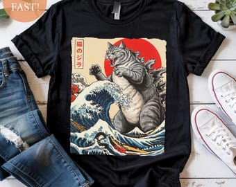 Kaiju Cat T-Shirt – Japanese Style Godzilla Cat Tee for Anime & Monster Fans