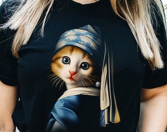 Katt med pärlörhänge-tröja – Rolig kattkonst-tröja