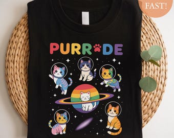 Maglietta LGBTQ Space Cat: Maglietta Rainbow Pride Galaxy