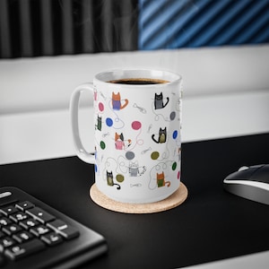 Cat Knitting Coffee Mug: Yarn & Crochet Design