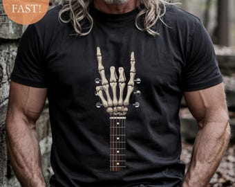 Maglietta con chitarra a mano scheletrica – Rock On Sign, maglietta Heavy Metal