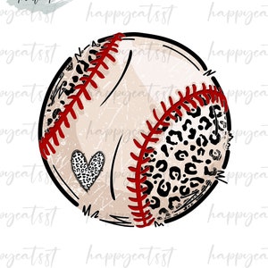 Hand Drawn Baseball Sublimation Design - Retro Baseball Leopard PNG - Sports Ball PNG - Game Day PNG File - Baseball Png