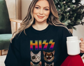 Hiss Cats T-shirt - Rock Music Band Shirt - Hiss Cats Tee - Rock N' Roll Sweatshirt - Funny Gifts For Cats and Rock Music Lovers