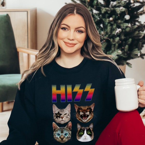 Hiss Cats T-shirt - Rock Music Band Shirt - Hiss Cats Tee - Rock N' Roll Sweatshirt - Funny Gifts For Cats and Rock Music Lovers