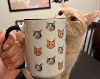 Mug personnalisé visage de chat - Mug chat personnalisé - Mug photo chat personnalisé - Cadeau personnalisé pour amoureux des chats - Mug animal de compagnie personnalisé