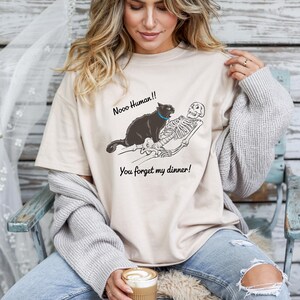 Funny Cat Dinner Shirt - Black Cat Skeleton Tee - You Forgot My Dinner Shirt - Cat Owner Humor Gift - Pet Cat Graphic Shirt