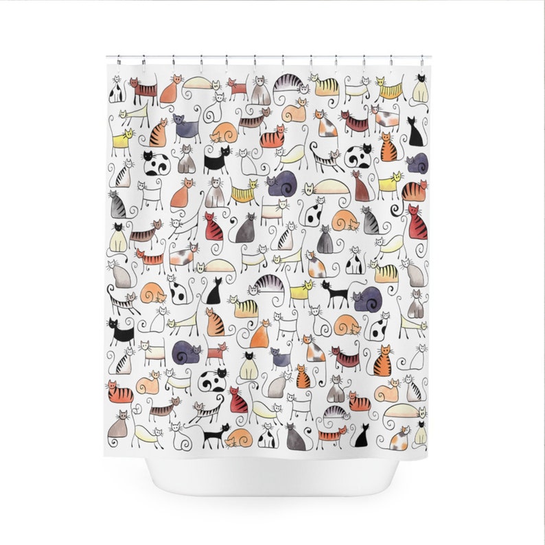 Cats Shower Curtain Cute Cat Bathroom Curtain Shower Etsy