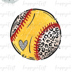 Hand Drawn Softball Sublimation Design - Retro Softball Leopard PNG - Sports Ball PNG - Game Day PNG File - Softball Png