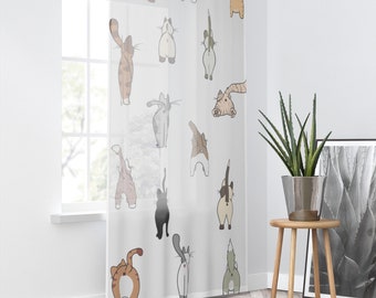 KATZEN VORHANG - Lustige Tiere Fenstervorhänge - Katzen Muster Fenstervorhang - Tiervorhang - Dekorative Vorhänge - Lustige Haustiere Geschenke