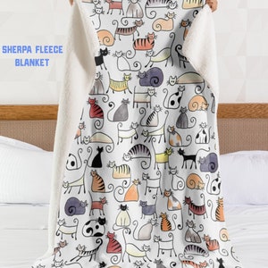 CUTE CATS BLANKET - Colorful Cat Breeds Blanket - Cat Blanket - Soft Fleece Blanket - Cat Throw Blanket - Sherpa Fleece Blanket