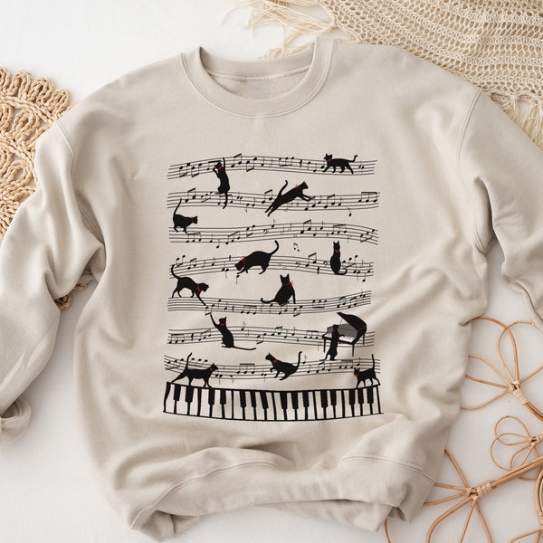 Naughty Cats With Music Sheet Shirt - Cats Playing with Musical Notes T-shirt - Cat Sweatshirt - Music Note Sweater - Music Lovers Shirt