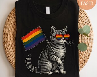 Maglietta Pride Cat: bandiera arcobaleno LGBT, divertente outfit queer