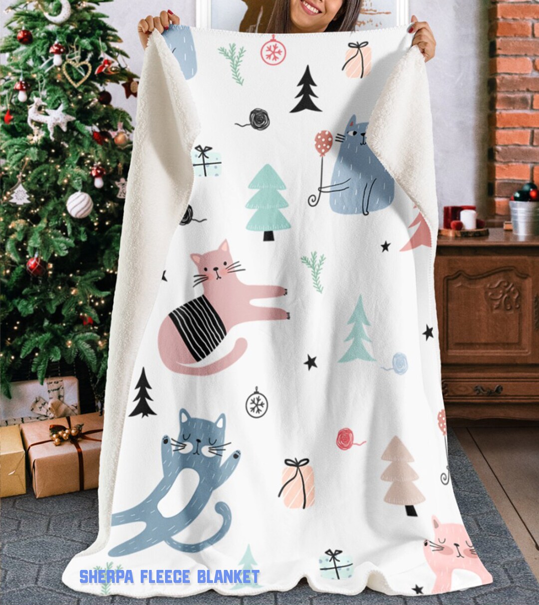 CAT CHRISTMAS BLANKET Cats Blanket Soft Fleece Blanket Cat Throw Blanket Sherpa Fleece Blanket Cat Illustration Blankets Etsy Canada