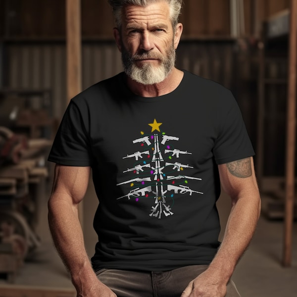 Ar-15 Christmas Tree T-Shirt - Christmas Gun Tree Shirt - Funny Guns Shirts - Gun Gifts For Men - Gun Lovers Gifts - Gun Gifts For Christmas