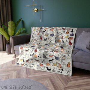 Colorful Cat Print Blanket - Crushed Velvet Blanket - Cute Cat Blankets - Novelty Gifts For Cat Lover - Pet Blanket - Cat Gift For Christmas