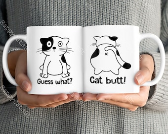 Tasse de café drôle de bout de chat - devinez quoi ? - Cadeau fantaisie