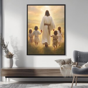 Jesus with Children Canvas Wall Art – Christian Home Decor, Religious Gift for Family, Spiritual Artwork, Inspirational Faith Print