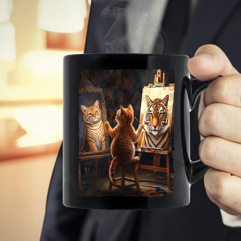 Dream Big Cat Black Mug 11oz & 15oz Inspirational Coffee Cup Cat
