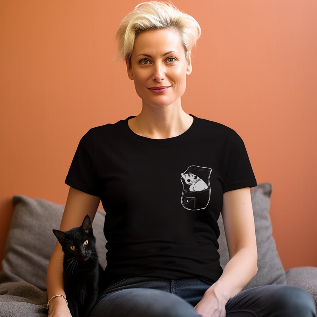 Cat Pocket Tshirt Peeking Cat Shirts Cute Cat Shirt Cuddly Kitty in