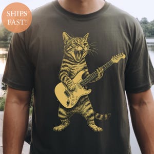 Electric Guitar Cat T-Shirt: Funny Tabby Rock Band Graphic Tee