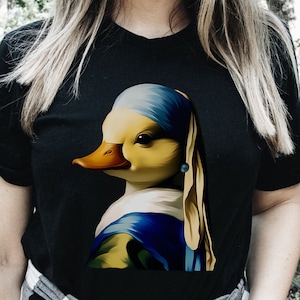 A Painting of a Woman Duck With a Pearl Earring T-Shirt - Duck Painting Shirts - Duck Art Tee - Farm Animals Shirt - Gifts For Farmers