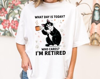 面白い引退猫のスウェットシャツ：タキシード猫のコーヒー愛好家へのギフト
