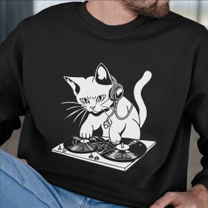 A Cat With Headphones Playing DJ Music Shirts - A Kitten Cat Playing Music T-Shirt - DJ Cat Shirt - Gifts For Cat and Music Lovers