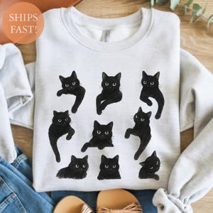 Cute Funny Black Cat Shirt - Halloween Cat Lover Gift Tee - Aesthetic Black Cat Graphic T-Shirt for Cat Mom Dad - Unisex Cat Outfit