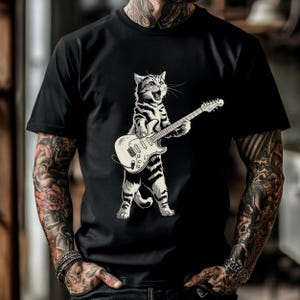 Rockstar Cat T-Shirt: Funny Guitar Graphic Tee