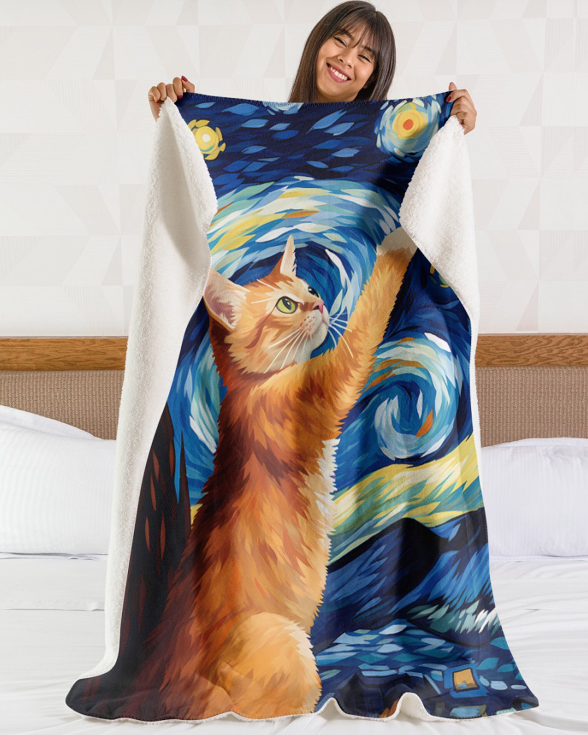 Orange Cat Starry Night Sherpa Fleece Blanket - Etsy