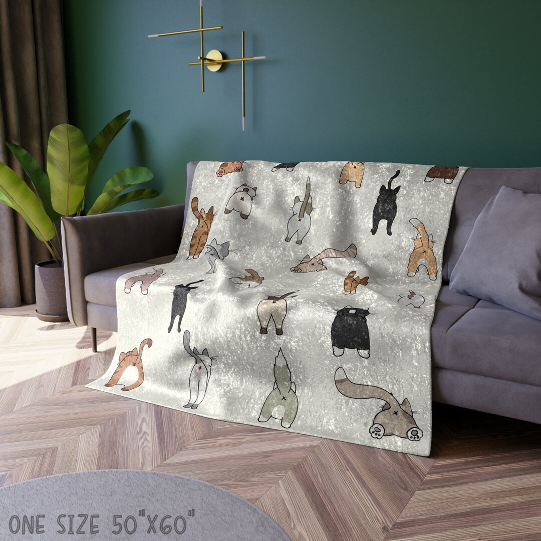 CUTE CAT BLANKET Crushed Velvet Blanket Cat Butt Pattern Blanket Novelty Gifts for Cat Lovers