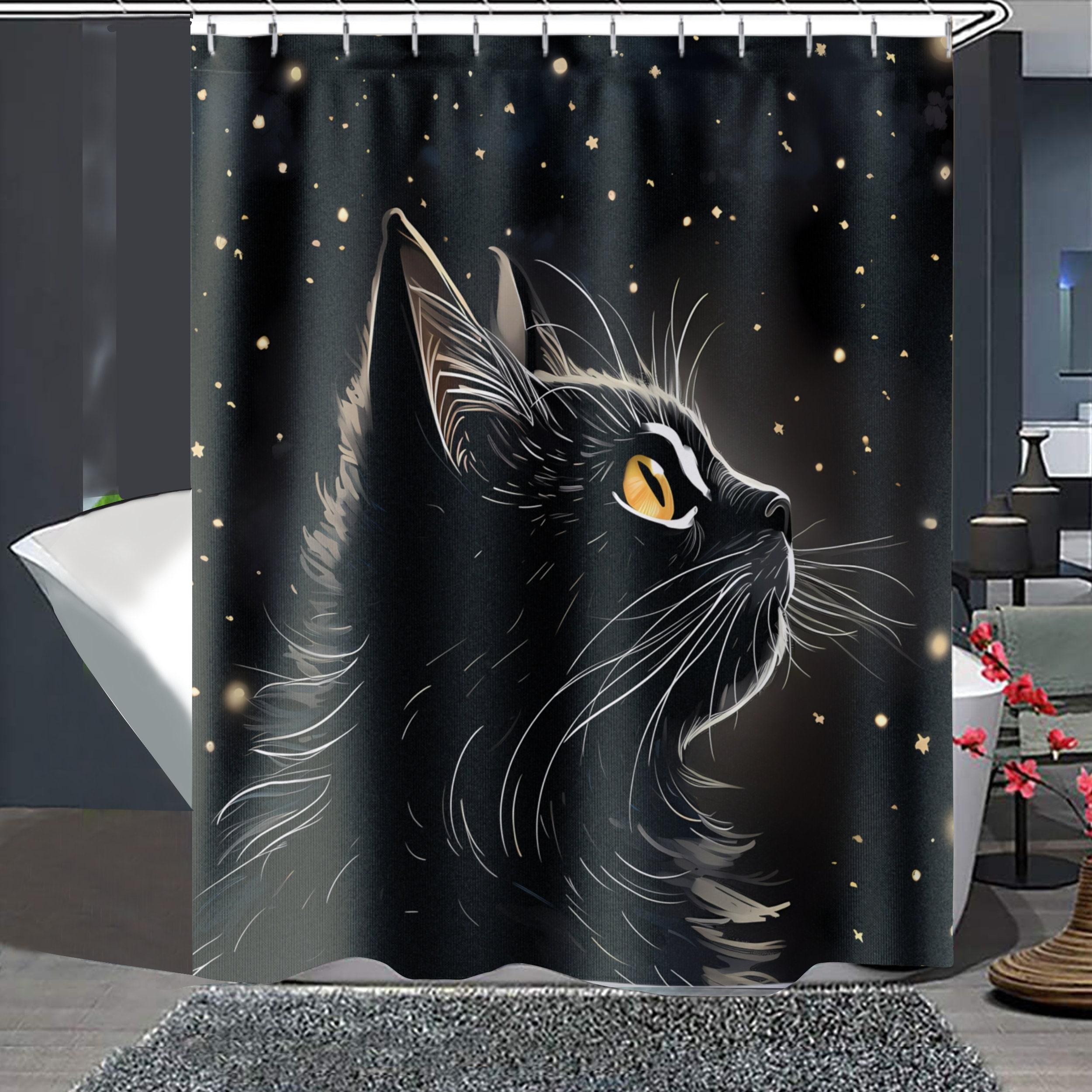 Divertenti tende da doccia Gatto che cavalca Squalo Uccelli dell'oceano Onde del mare Fantastico e divertente Tenda da bagno in tessuto di poliestere Set di decorazioni per il bagno per bambini