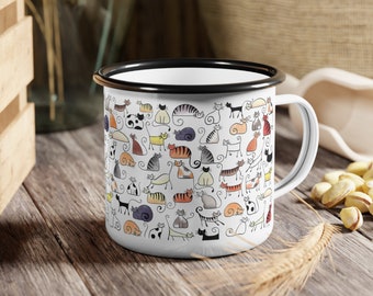 Cat Enamel Campfire Mug - Cats Travel Mug - 12oz Enamel Mug - Cute  Animals Camp Mug - Camping Mug