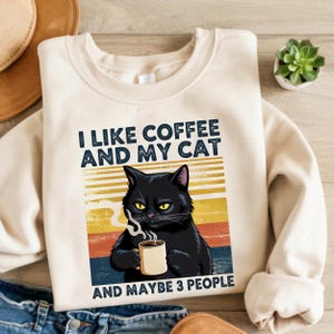 Kaffee und Katzen Shirt - Ich mag Kaffee, meine Katze und vielleicht 3 Personen T-Shirt, lustiges Retro Katzenliebhaber Geschenk