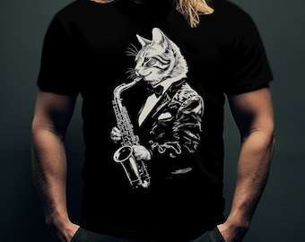 Cat Saxophone T-Shirt – Funny Musician Cat Gift
