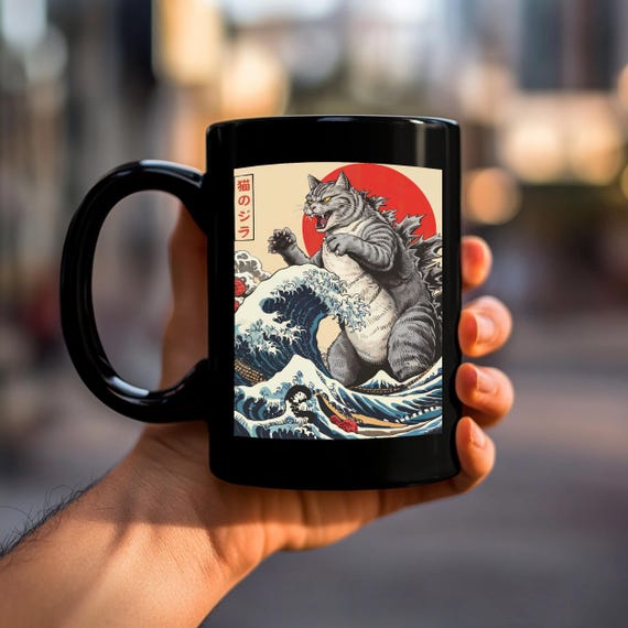 Catzilla Coffee Mug: Funny Kaiju Cat Art - Godzilla Cat Lover Gift