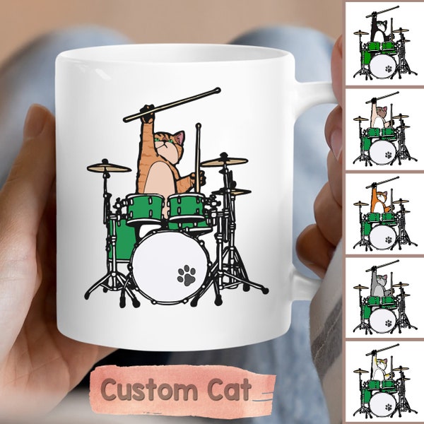 Aangepaste kat spelen drummok - kat drummer mokken - schattige kat met instrument mok - drummer koffiemok - geschenken voor drummer - muziekliefhebbers geschenken