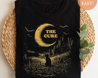 Gothic Black Cat Moon T-Shirt - The Cure Inspired Art Tee