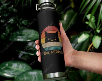 Ew People Black Cat Retro Vacuum Bottle - 22oz Insulated Water Bottle
