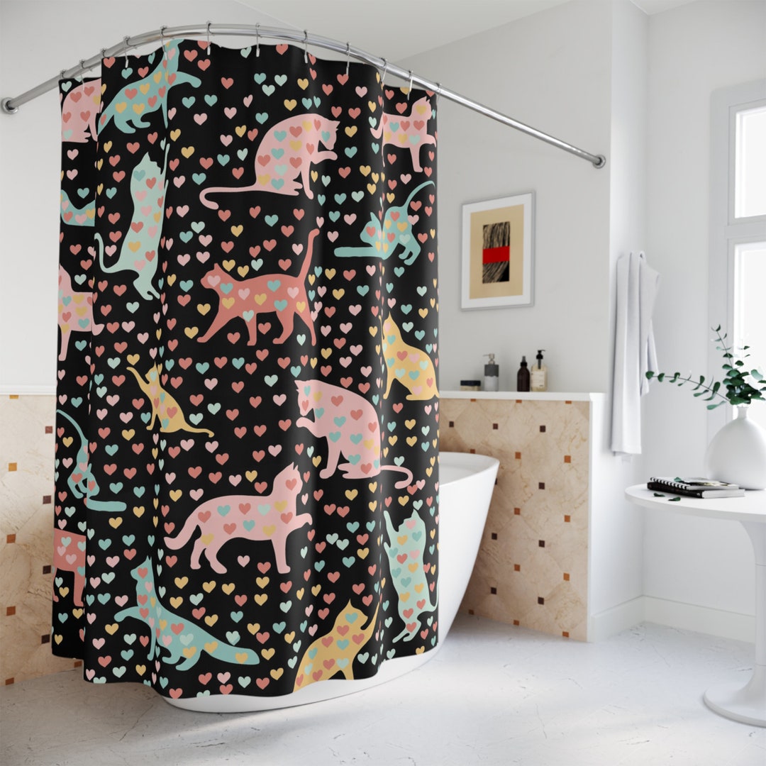 Colored Cats Shower Curtains Colorful Cats With Heart Shower Curtain