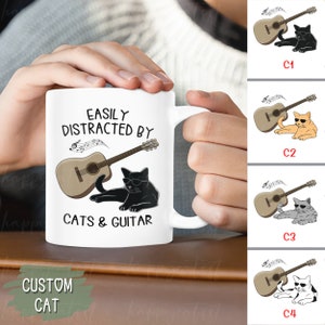 Easily Distracted By Cats and Guitar Mug - Cat Playing Guitar Mug - Sarcastic Cat Mug - Custom Cat Mug - Cat Quotes Mug - Funny Cat Mug