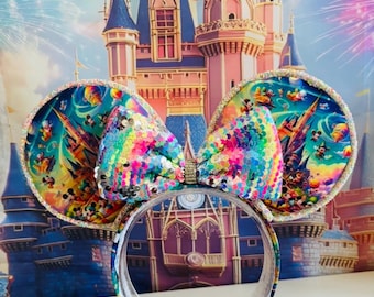 Handmade Sequin Bow Mouse Ears Headband, Theme Park Birthday Party Ears