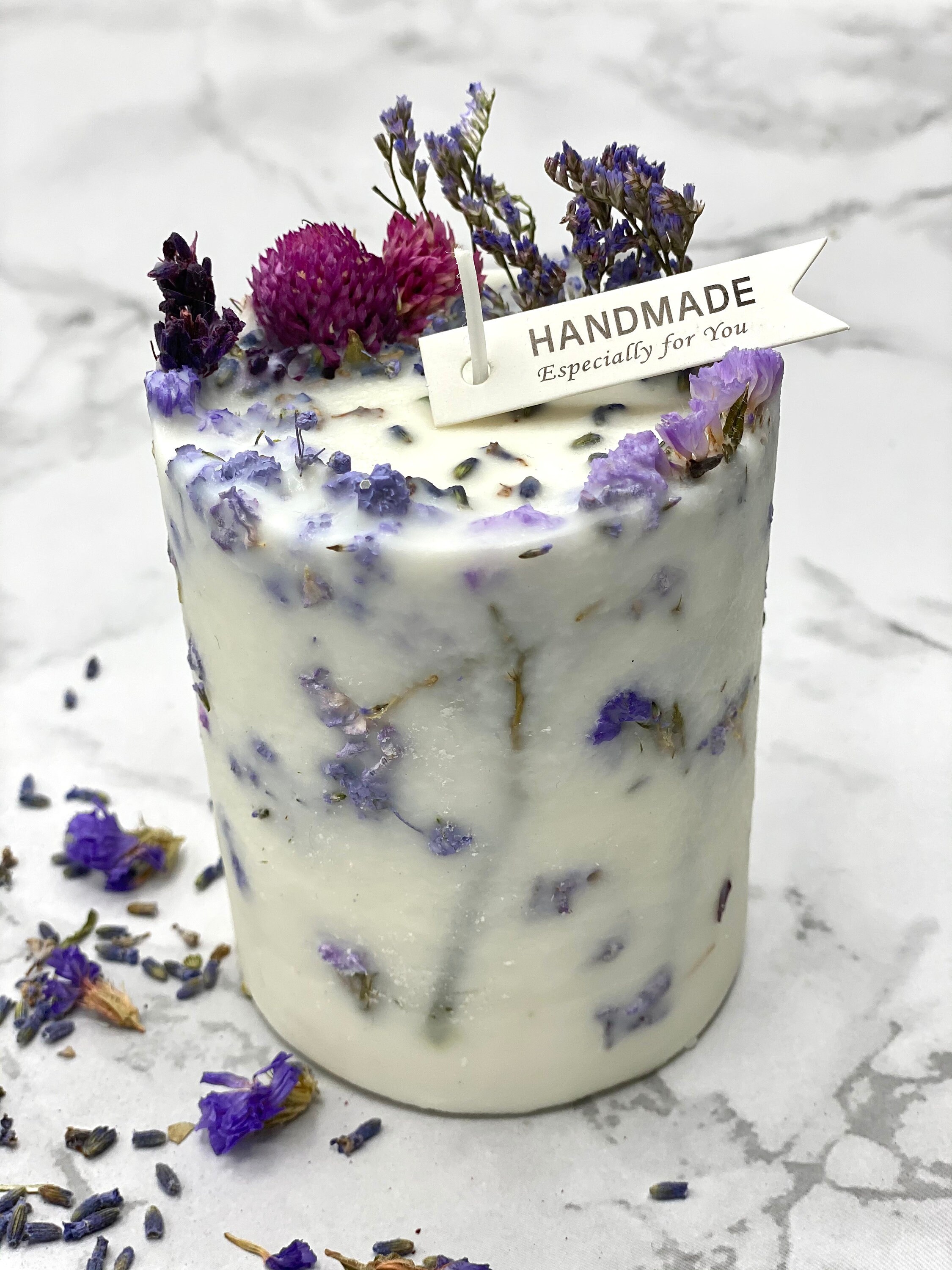 Dried flower candle Floral pillar candle Botanical candle Etsy
