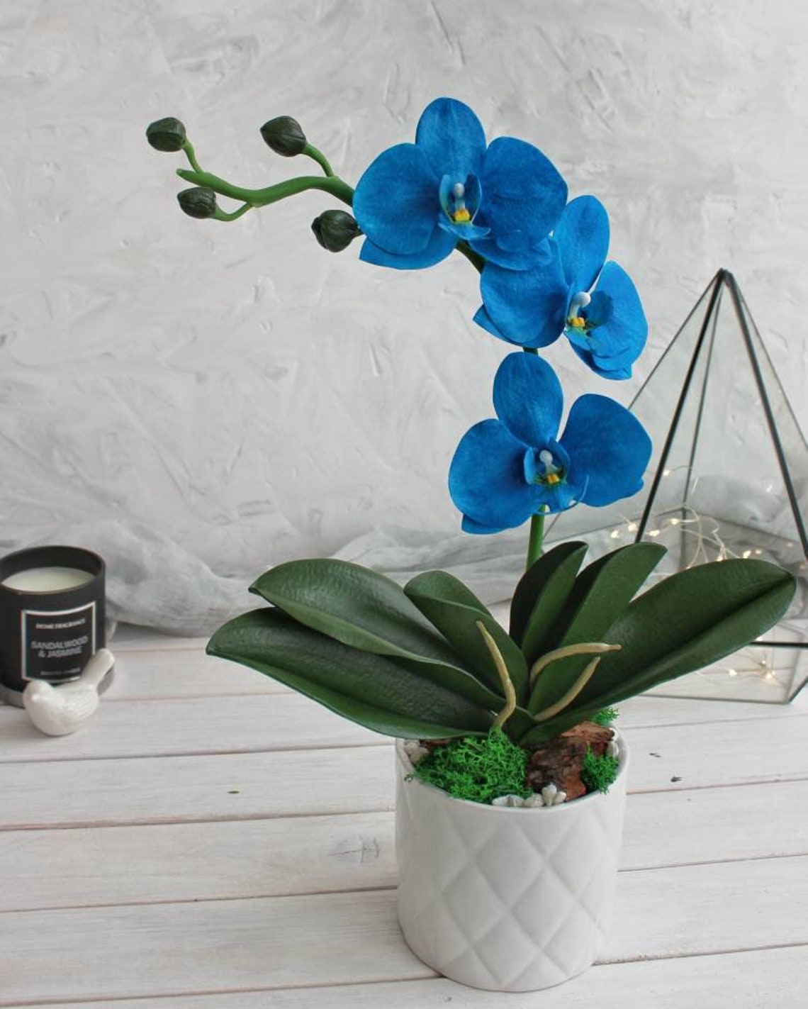 Faux Blue Orchids in pot fake flowers potted realtouch Etsy