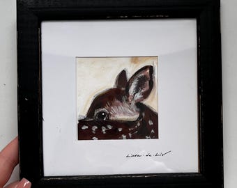 Baby Deer Painting Original Small Framed Artwork Cute Fawn Wall Art Mini Acrylic Painting Woodland Animal Nursery Decor Gift Idea