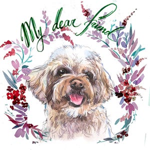 Ritratto di un animale domestico in una corona di fiori, ritratto di cane personalizzato, regalo per gli amanti dei cani, acquerello personalizzato per cani, ritratto commemorativo, animale domestico in perdita