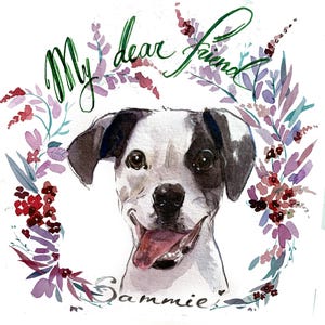Ritratto di un animale domestico in una corona di fiori, ritratto di cane personalizzato, regalo per gli amanti dei cani, acquerello personalizzato per cani, ritratto commemorativo, animale domestico in perdita
