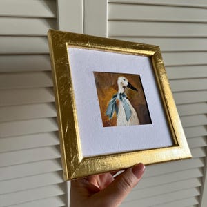 Goose With a Blue Bow Original Painting Funny Goose Art Framed Bird Artwork Whimsical Animal Decor Goose Lover Gift Small Original Painting image 3