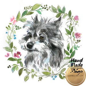 Ritratto personalizzato di cane, regalo per amanti dei cani, acquerello personalizzato per cani, animale domestico con fiori, ritratto in una corona, ritratto commemorativo, animale domestico in perdita